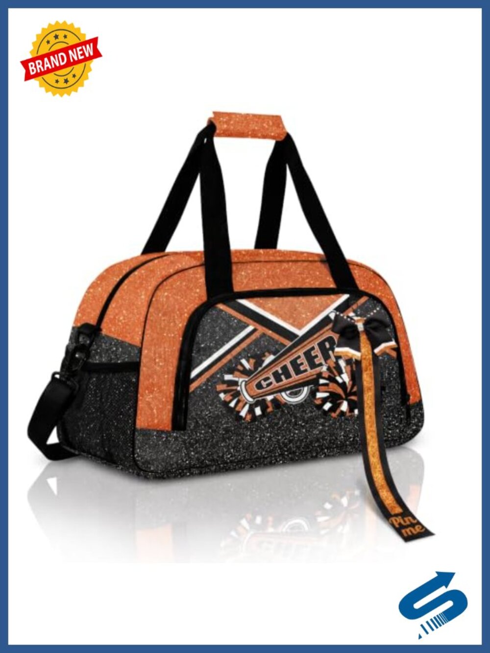 Cheer Duffel Bag with Bow Keychain Waterproof Canvas Glitter Gym Dance Bag